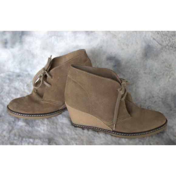 J Crew MacAlister Leather Wedge Women's Ankle Boots | Tan | Size 7 | Tie Close - Picture 2 of 13